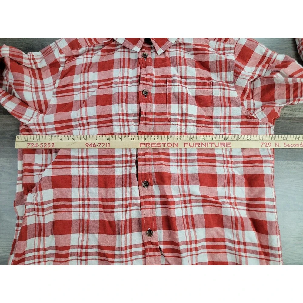 The North Face Linen Blend Button Down Shirt Large Red Plaid Collared Camp Mens